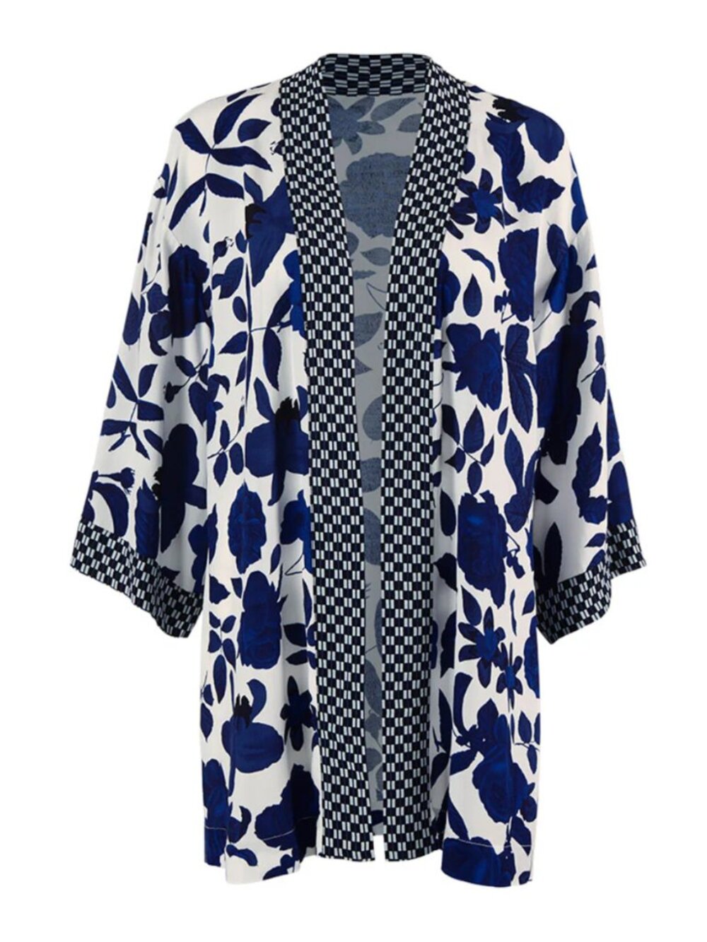 CAbi Botanical Kimono Cardigan XS/S Blue White Floral Open Front Boho